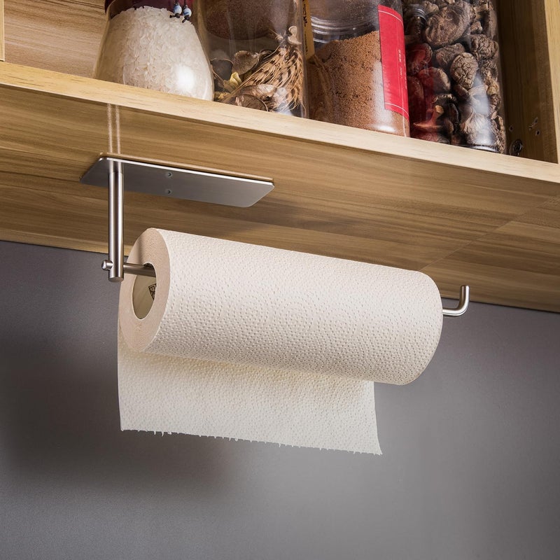 SUNTECH Paper Towel Holder Under Cabinet - Self Adhesive Towel Paper Holder Stick on Wall for Kitchen, Bathroom Paper Towel Holder Organizer&Storage&Decor, Stainless Steel - Image 3